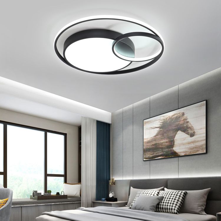 LED Modern Metal Flush Mount Geometric Shape Ceiling Light with PVC Shade for Living Room