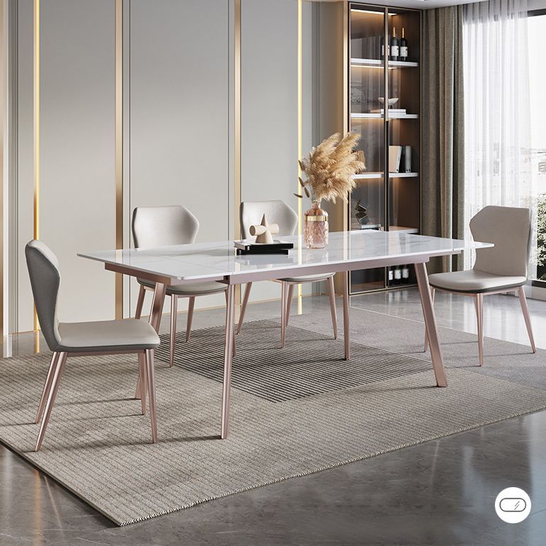 Nordic Sintered Stone Top Dining Set Rectangle 1/4/5/7 Pieces Extendable Table Set