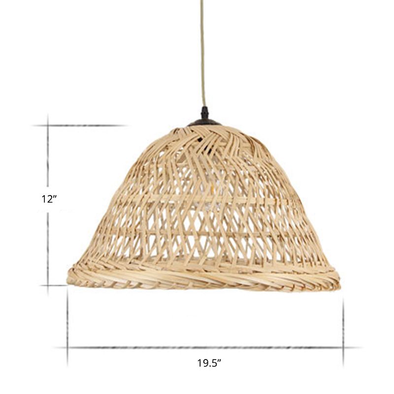 Beige Bell Shaped Pendant Lighting Nordic 1 Head Bamboo Hanging Ceiling Light for Dining Room