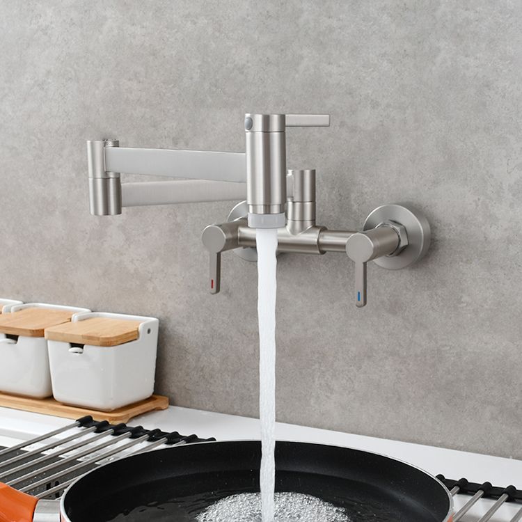 Modern Wall Mounted Double Handles Pot Filler Low Arc Profile Filler