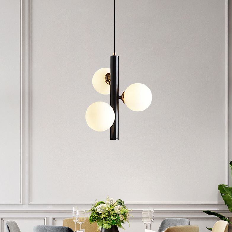 Modern Minimalist Linear Chandelier Light Fixture Spherical White Glass 3 Light Ceiling Chandelier