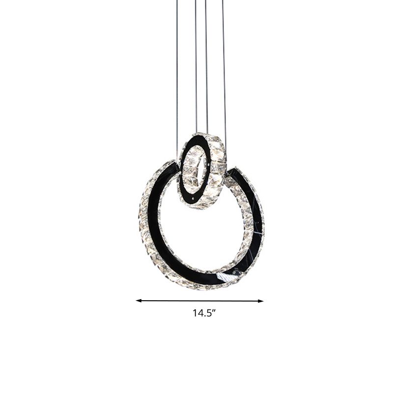 Minimalist Ring Crystal Chandelier Lighting Fixture LED Hanging Ceiling Light in Black