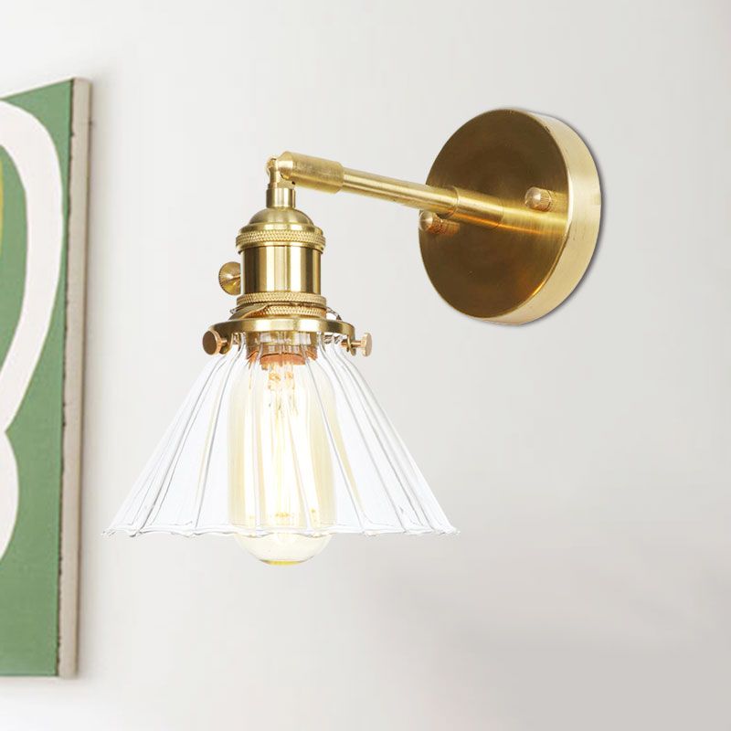 Kegelschatten Wandmontage Licht mit klarem Rüschenglas Einer Licht Vintage Wandbeleuchtung