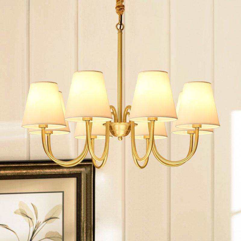 Traditional Classic Radial Pendant Light Copper Chandelier with White Fabrics Shade