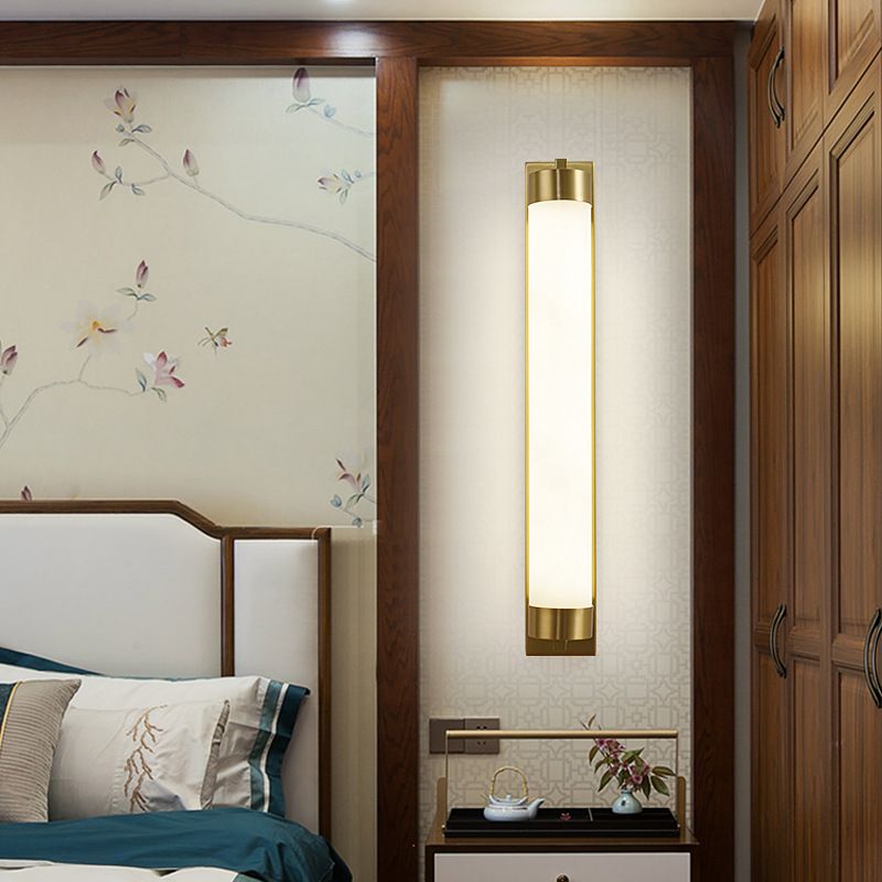 Chinese Brass Wall Light Gold LED Wall Sconce with Mica for Living Room