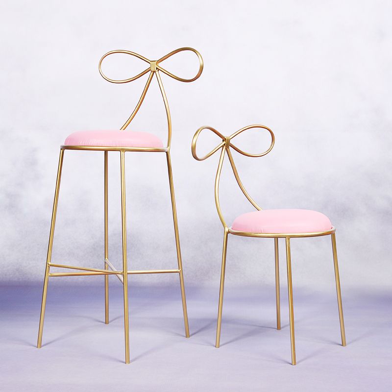 Glam Armless Backrest Counter Stool Iron Bar Stool with Leather Cushion