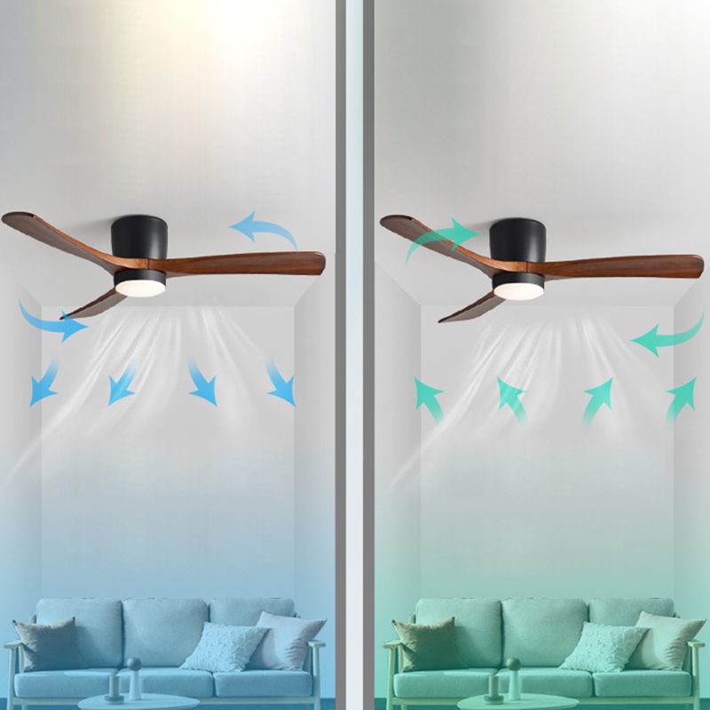Contemporary Ceiling Fan Light Fixture Wooden LED Ceiling Flush Mount for Bedroom