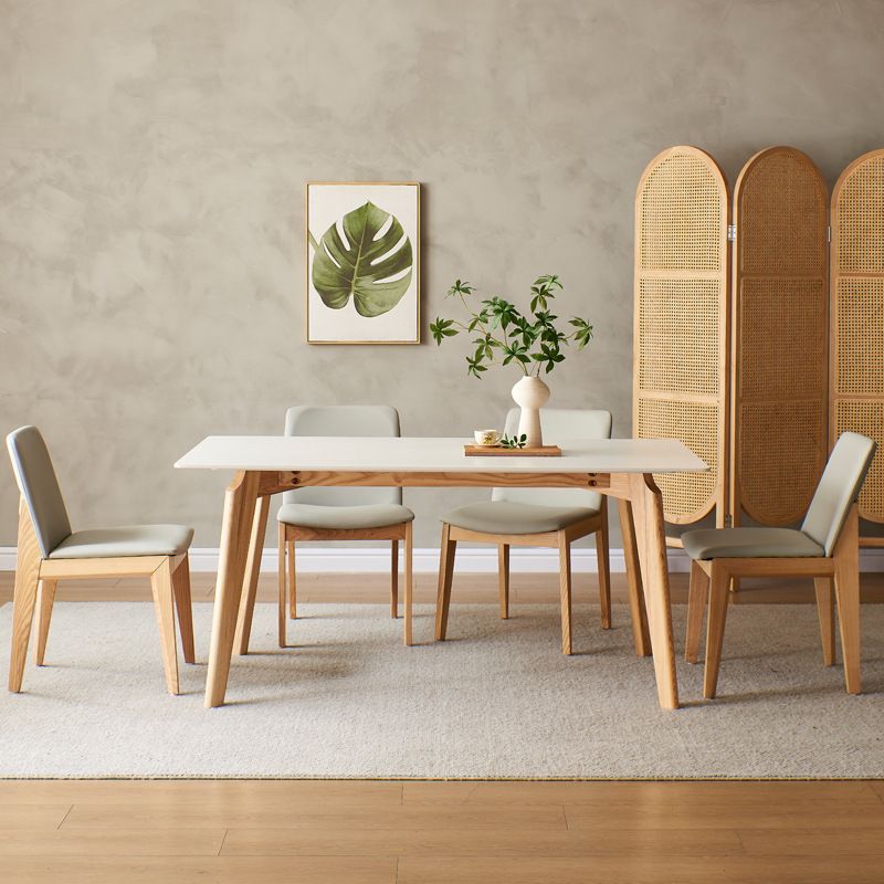 Mid-Century Modern Dining Table White Stone Top Table with Wooden Base