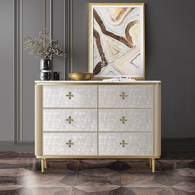 Classic Glam Double Dresser Stone Storage Chest with Metal Feet for Bedroom