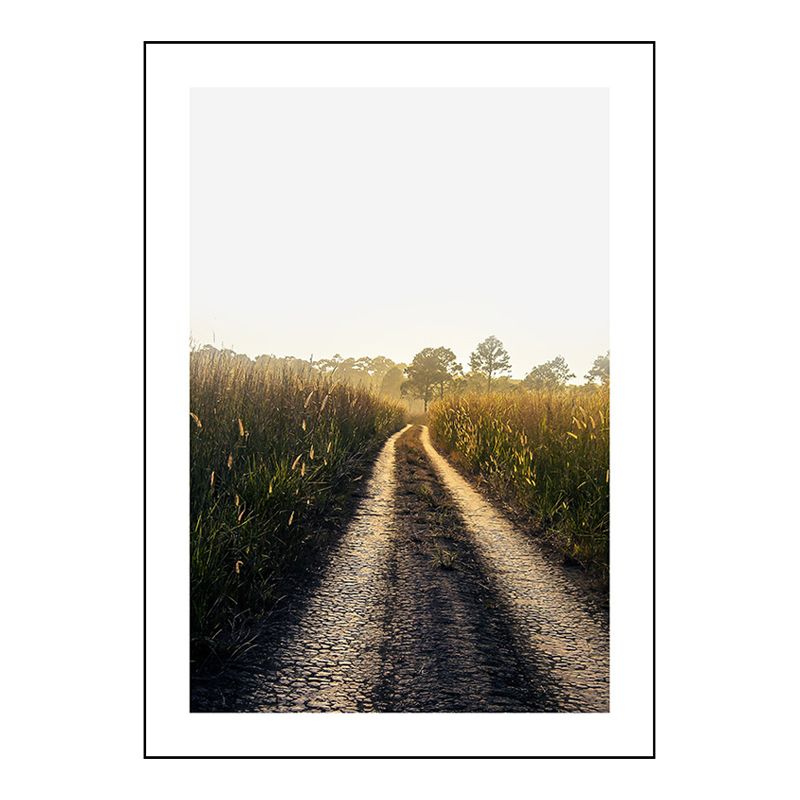 Soft Color Road Landscape Painting Textured Art Print for Bedroom, Multiple Sizes