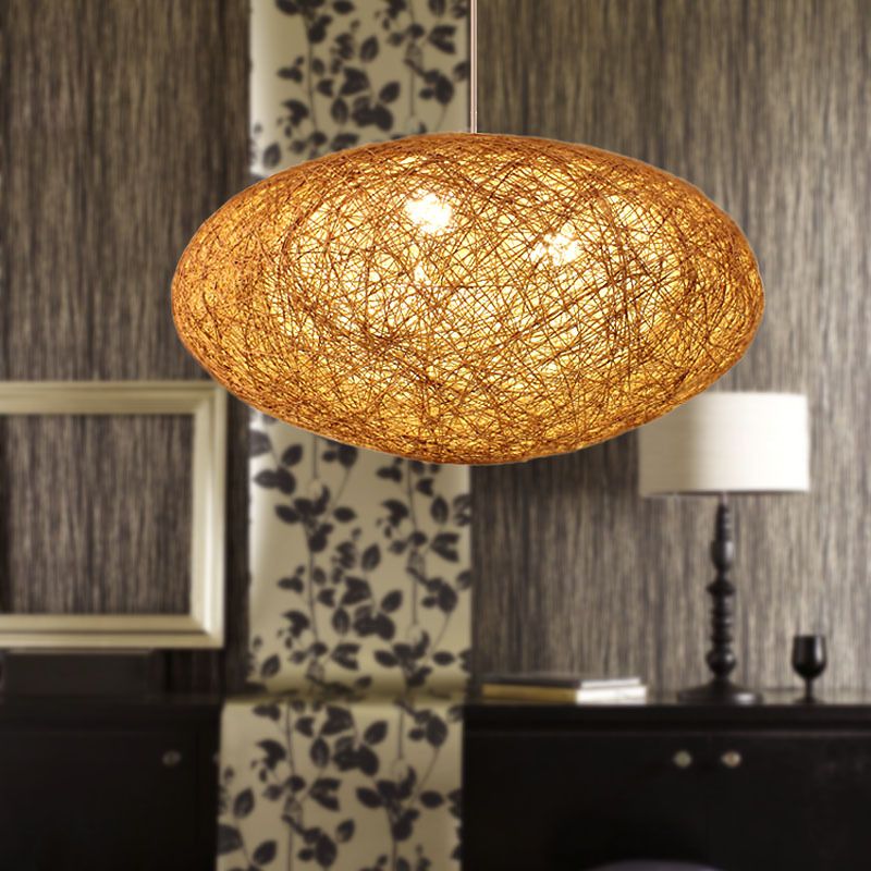 Modernismo Weave Corgante de iluminación Cordera 1 Luz colgante de bombilla en madera para el comedor