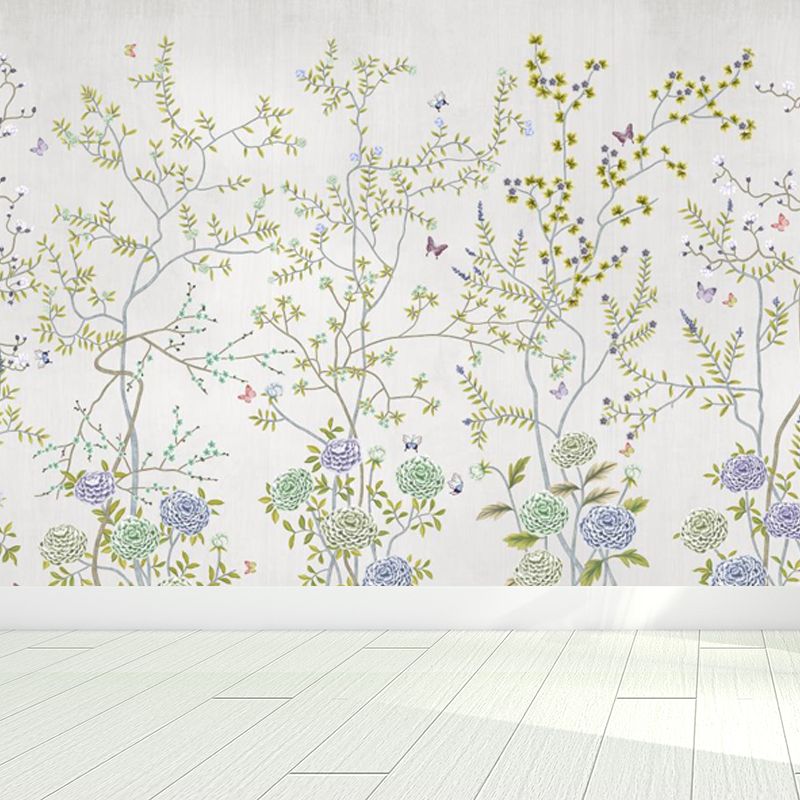 Big Flower Field Wallpaper Mural for Home Plant Wall Art in Green, Moisture Resistant