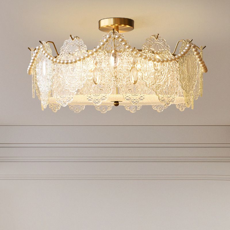 Modern Ceiling Lamp Vintage Flush Mount Light Fixture with Glass Shade for Bedroom
