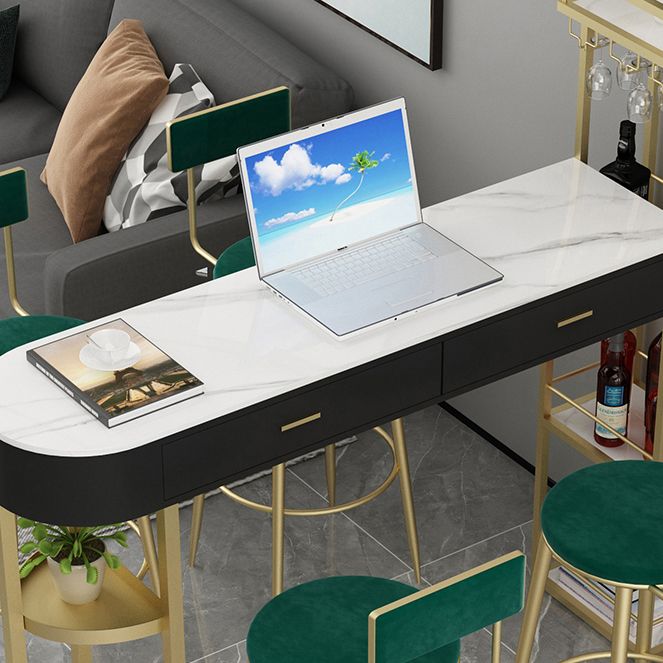 Marble Living Room Pub/Bar Table Double Pedestal Storage Bar/Dinette Table