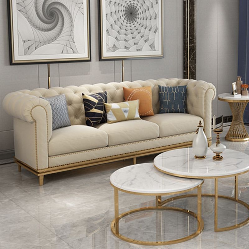 3-Seater Rolled Arm Sofa Chesterfield Tufted 82.68" W Faux Leather Sofa