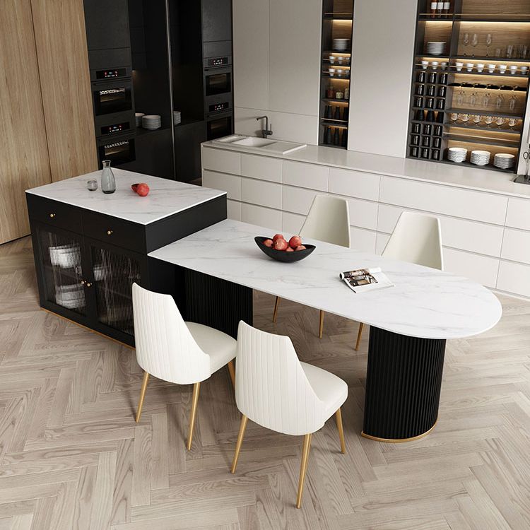 Sintered Stone Dining Table Traditional Luxury Dining Table with Double Pedestal Base