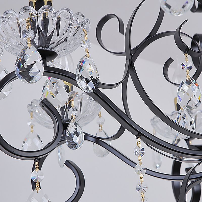 Black Chandelier Lamp Vintage Metal Candle Chandelier Lighting Fixtures with Crystal Drop