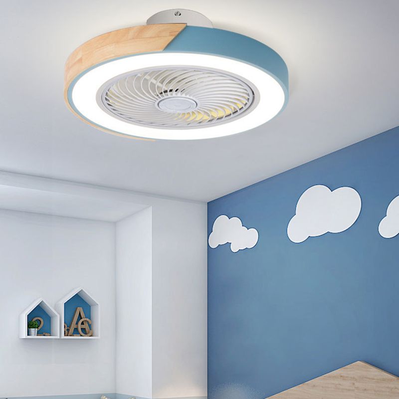 Runde Farbblöcke Deckenventilator Leuchte LED LED Metal Halbmontage Beleuchtung für Schlafzimmer