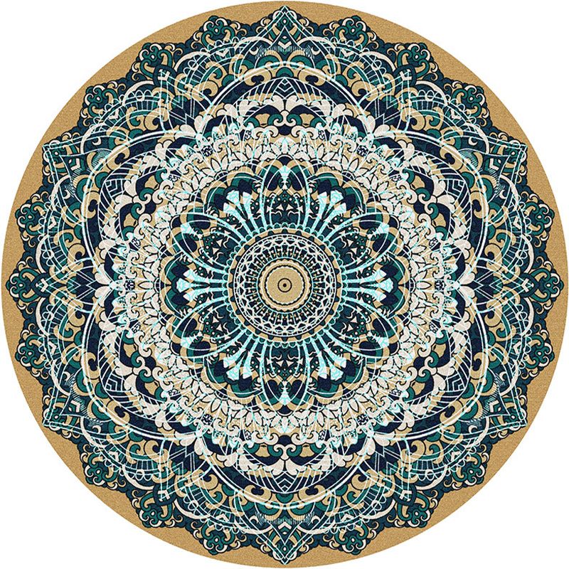 Multi-Colored Bedroom Area Rug Moroccan Mandala Print Rug Synthetics Non-Slip Backing Washable Stain Resistant Rug