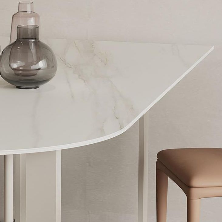 Living Room Simple Stone Table White Oval Table with Metal Pedestal