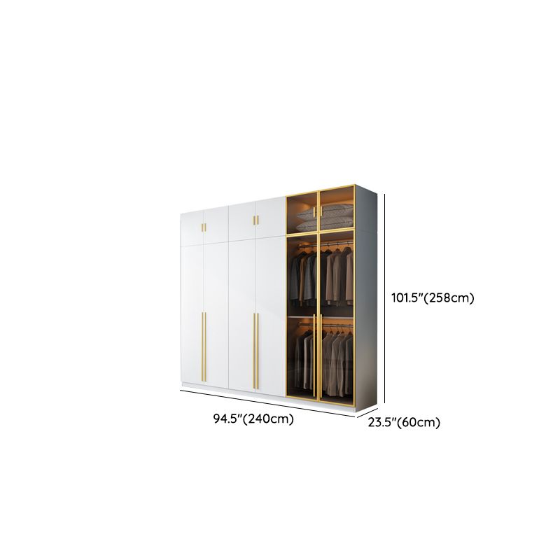 Modern Wood and Glass Wardrobe Freestanding Wardrobe with Soft Close Drawers and Doors