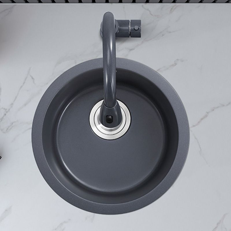 Black Round Kitchen Sink Contemporary Drop-In 1 Holes Single Bowl Sink
