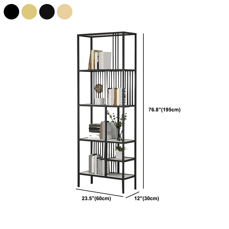 Glam Metal and Wood Shelf Bookcase Etagere Open Home Book Shelf with 5 Shelves