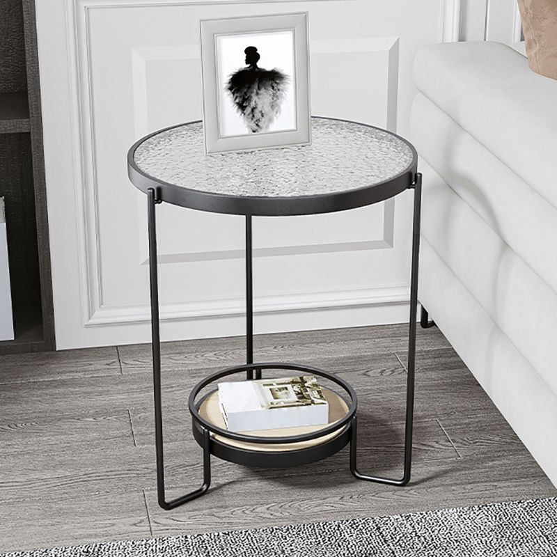 23.6" Tall Round Glass Top Side Table Iron Frame Base End Table with Shelf