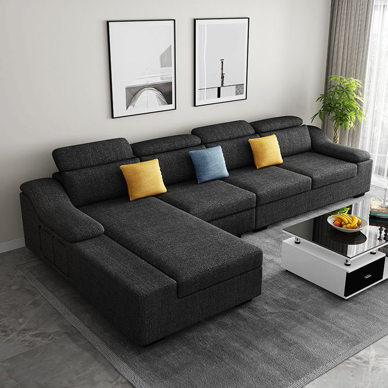 Linen 4-Seater Sectional Sofa with Sloped Arms for Living Room
