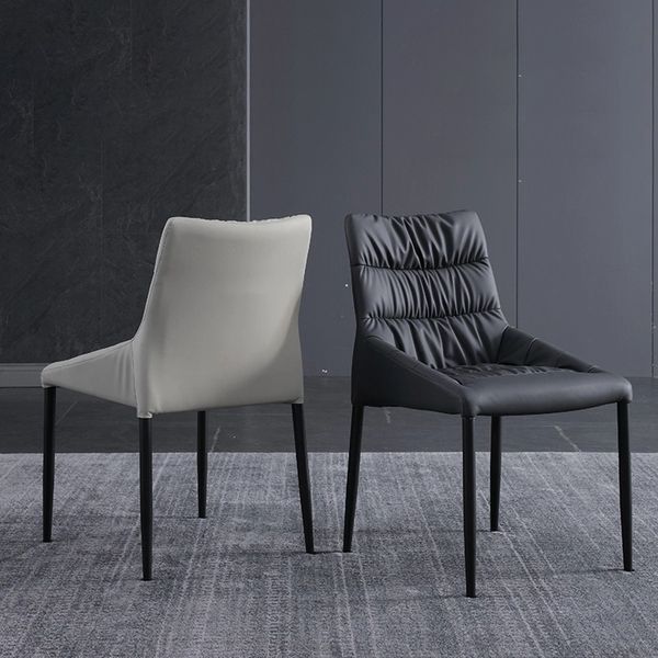 Silla de comedor de metal de estilo moderno, silla lateral sin brazos de comedor de cuero para cocina