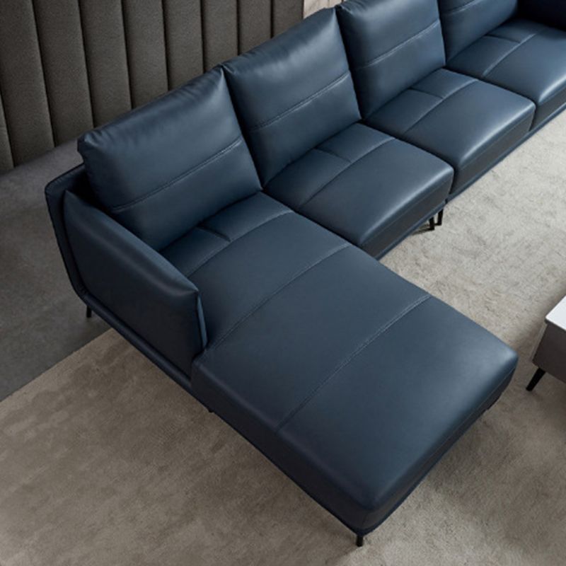 35.43" High Round Arm Sectional Brown/Blue Genuine Leather Sectional