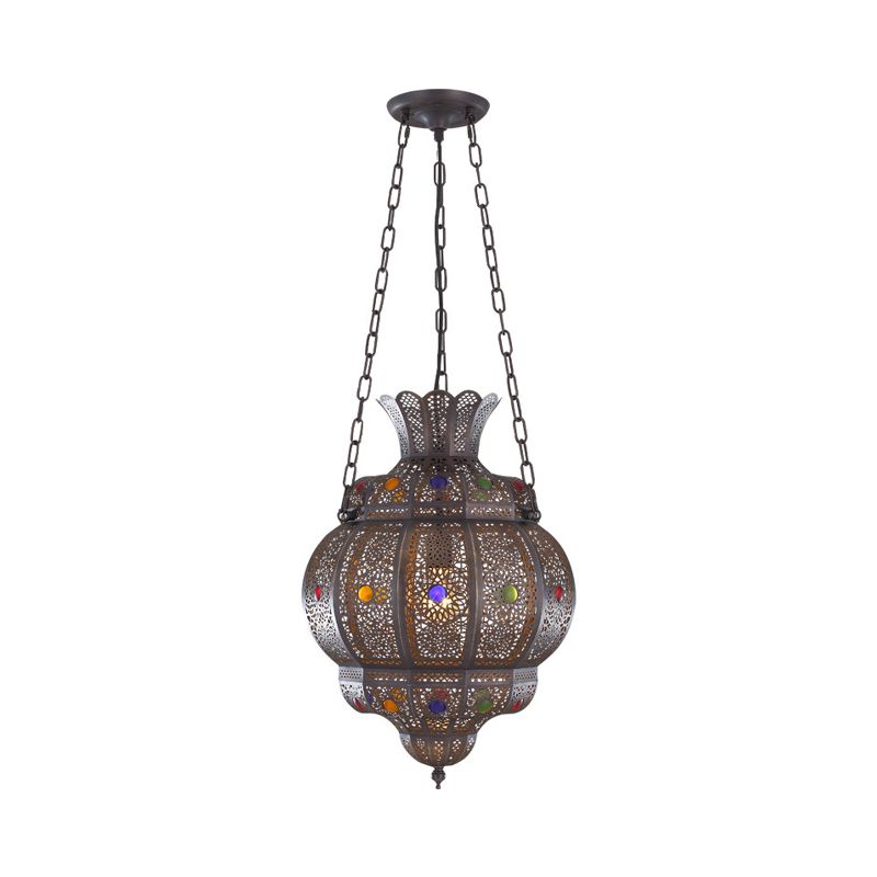 Oval Restaurant Ceiling Suspension Lamp Arabian Metal 1 Head Black Hanging Pendant Light