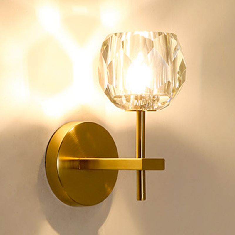 Nordic Style Metal Wall Light Geometric Gold Wall Sconce with Crystal for Bedroom