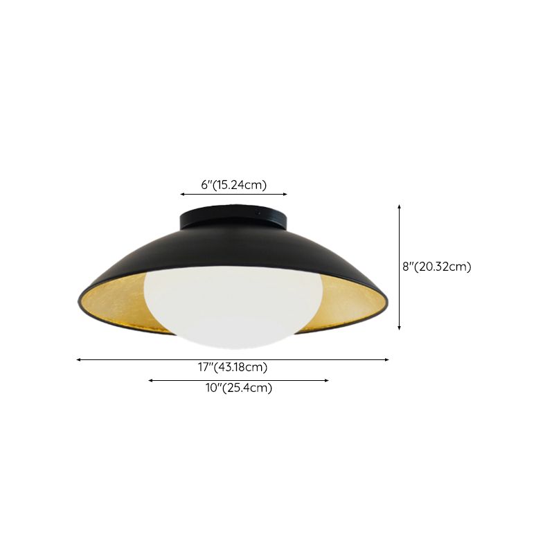 Dome Shape Glass Flush Light Modern Style 1 Light Flush Mount Ceiling Lights in Black