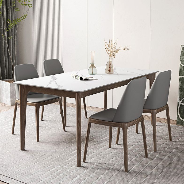 1/4/5/7 Pcs Walnut Wood Modern Dining Set with Sintered Stone Table Dinette Set
