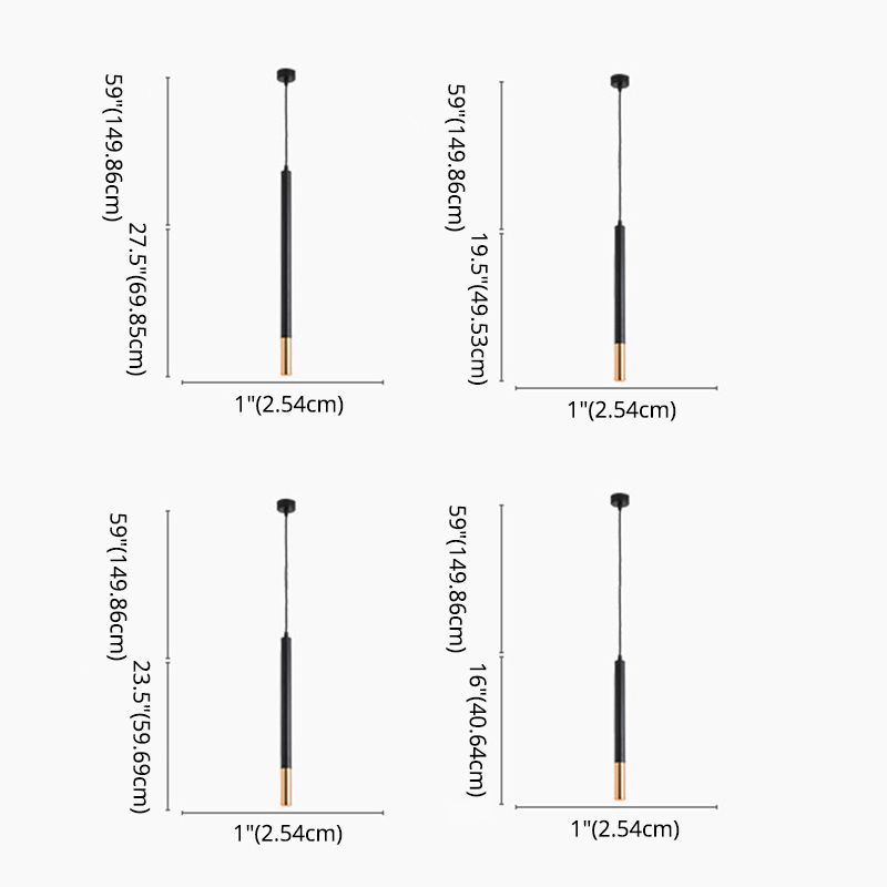 Black-Gold Tube LED Pendant Simplicity Aluminum Hanging Light Kit for Dining Room