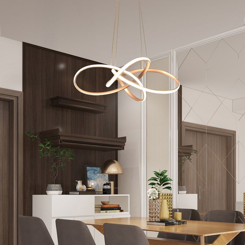 Gold Floral Twist LED Chandelier Art Deco Metal Hanging Ceiling Light for Dining Room