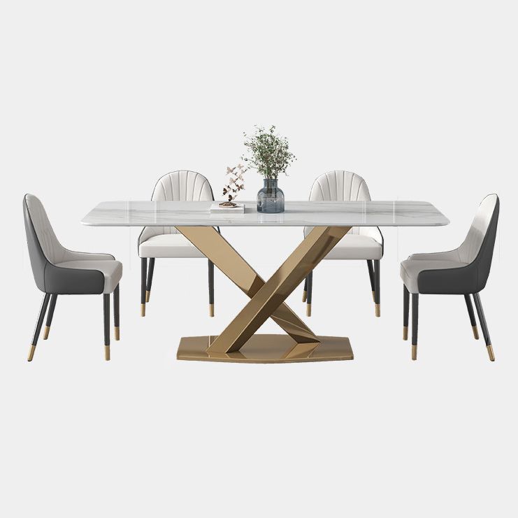 Modern Sintered Stone Dining Room Set with Rectangle Top and Gold Base Furniture Set
