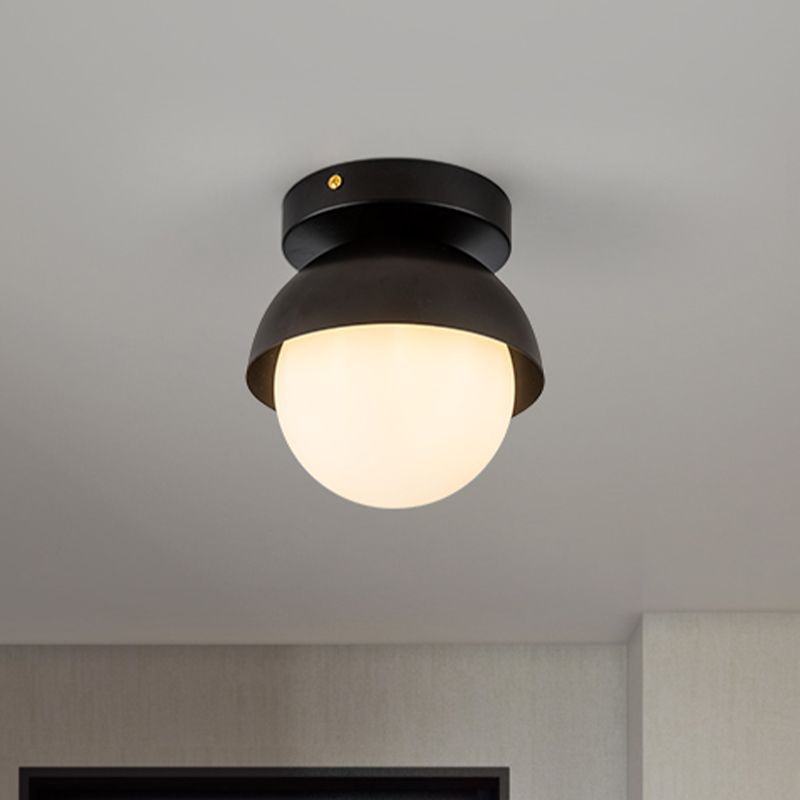 Plafonnier en métal demi-cercle monté sur poteau moderne à 1 lumière finition noir/or lampe encastrée pour hall d'entrée