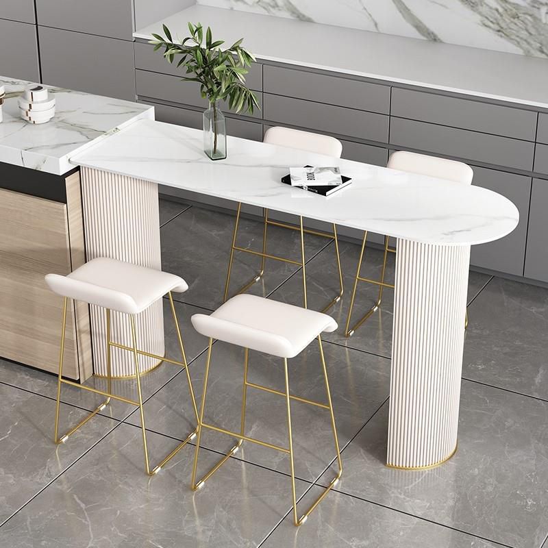 Modern 1/2/5 Pieces Metal Bar Table Set Stone Bar Table with High Stools for Kitchen