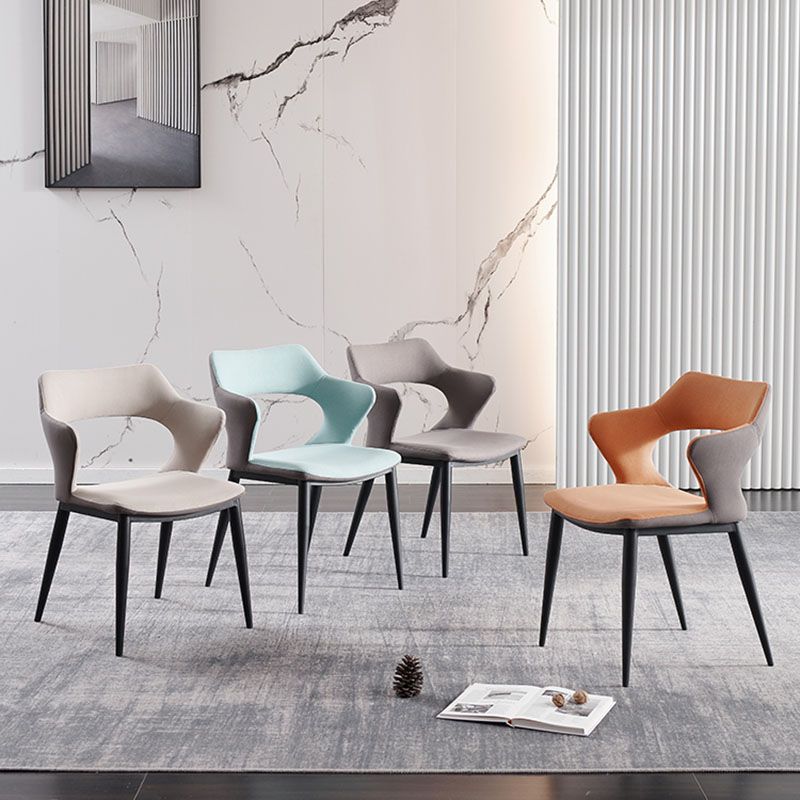 Industrial Dining Room Side Chairs Faux Leather Arm Open Chair for Kitchen