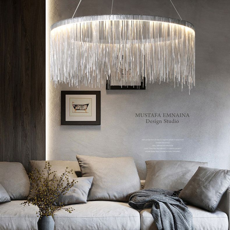 Circular Down Lighting Pendant Modern Metal Living Room LED Ceiling Pendant Light in Silver