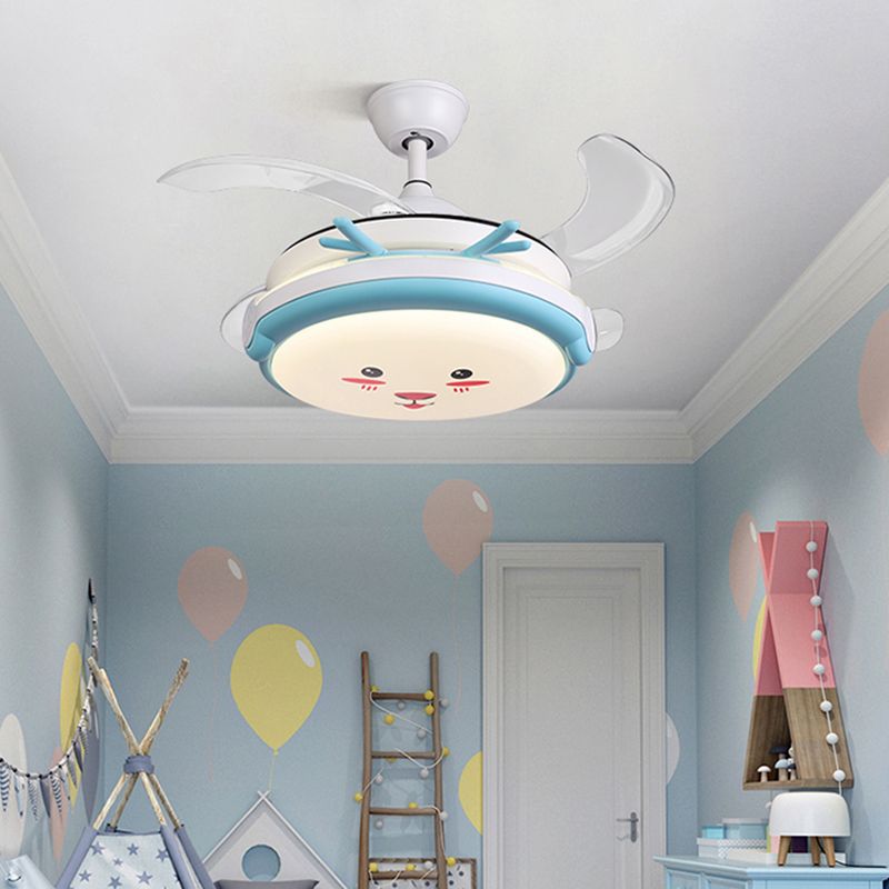 Drum Shade Hanging Lüfter Lampe Cartoon Acryl-Kindergarten-LED Semi Flush-Mount Light
