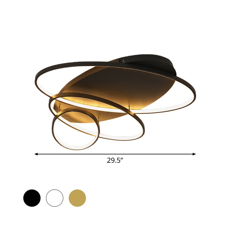 Modern Novelty LED Ceiling Flush Mount Black/White/Gold Intersected Oval Flush Mounted Lamp with Acrylic Shade, Warm/White Light