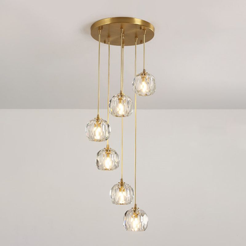 Spiral Stairs Gold Pendant Light Fixture Clear Crystal Nordic Style Hanging Light