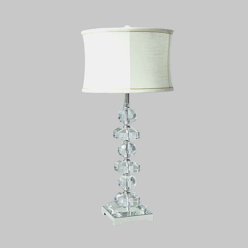 Crystal White Night Table Light Drum Single Head Traditional Style Nightstand Lamp for Living Room