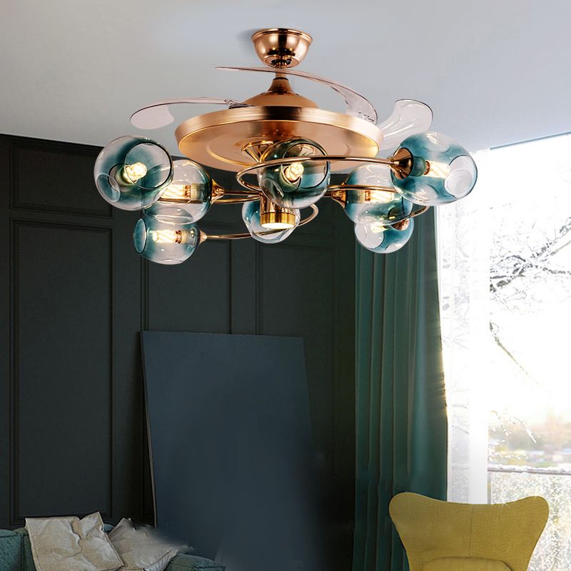 3 lame in vetro di vetro con tazza di vetro Light Vintage Vintage 8-Bulb REMOTE Semi-flush Light