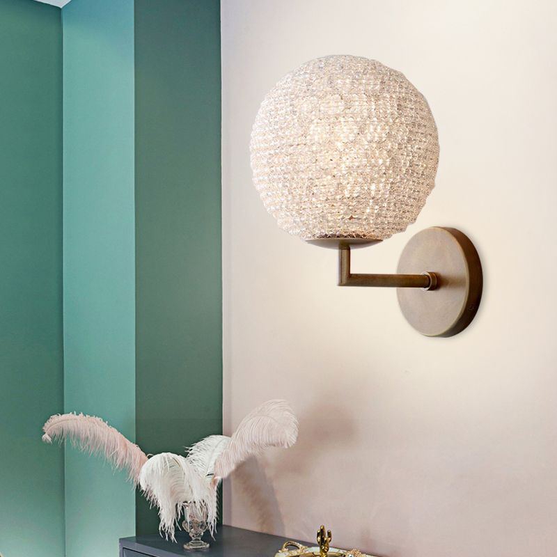 Countryside Globe Sconce Light Fixture 1 Light Crystal Wall Mounted Lamp in Silver/Gold for Bedroom