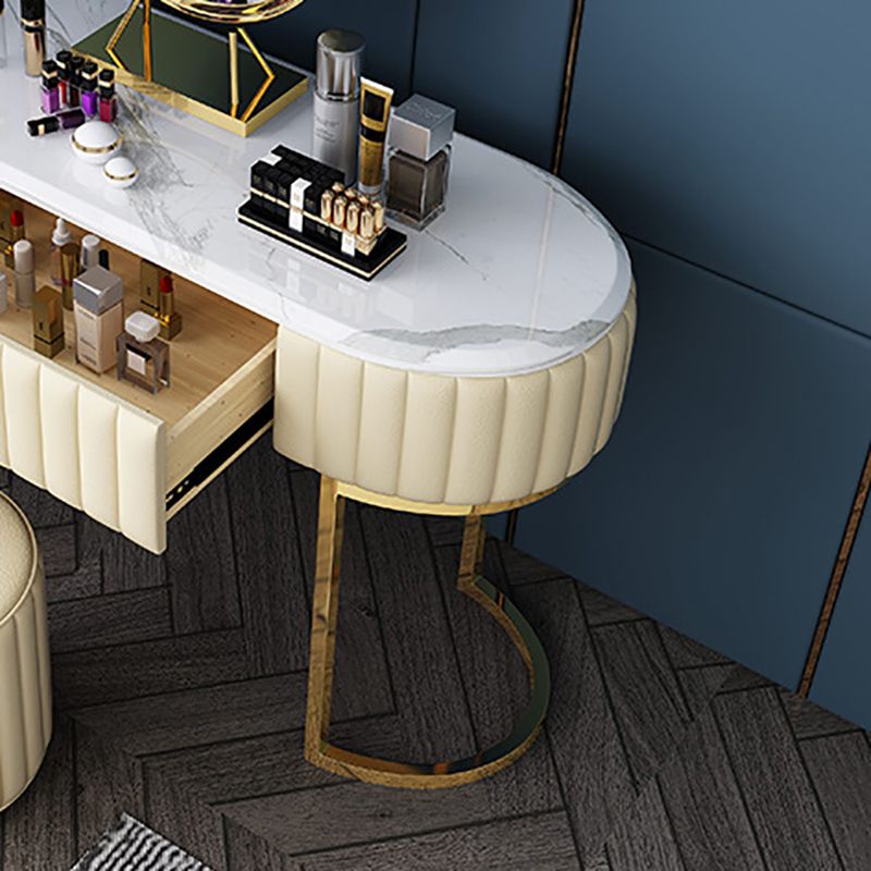 Stone Top Glam Vanity Table with Metal Base Makeup Dressing Table