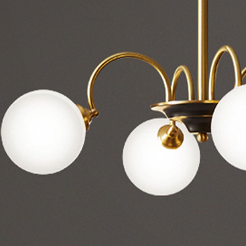 Modern Style Gold Chandelier Light Fixture Globe Shape Glass Hanging Light